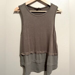 Michael Kors Blouse Olive Green Sleeveless Knit & Chiffon Pullover